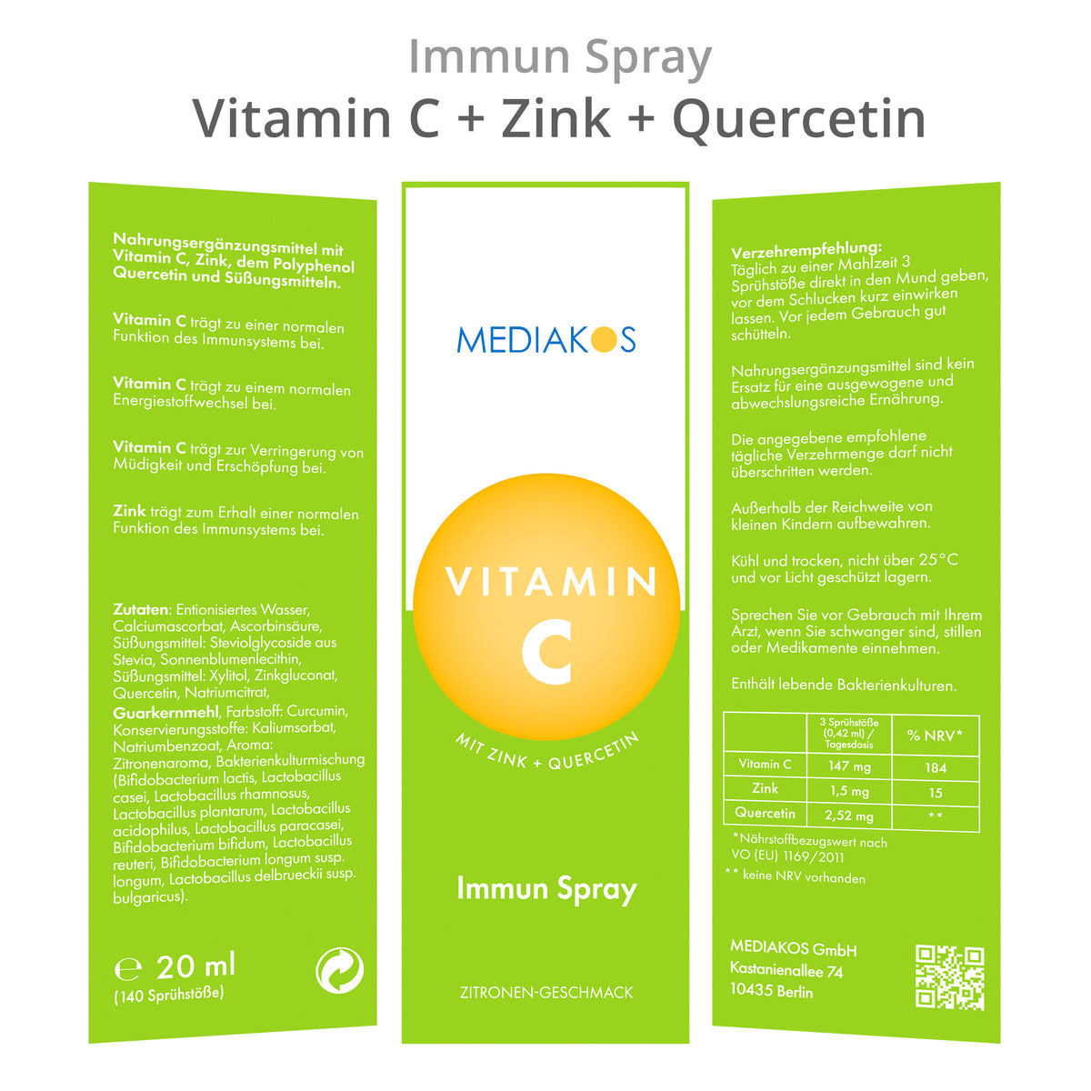 Vitamin C + Zink + Quercetin Immun Spray Verpackung