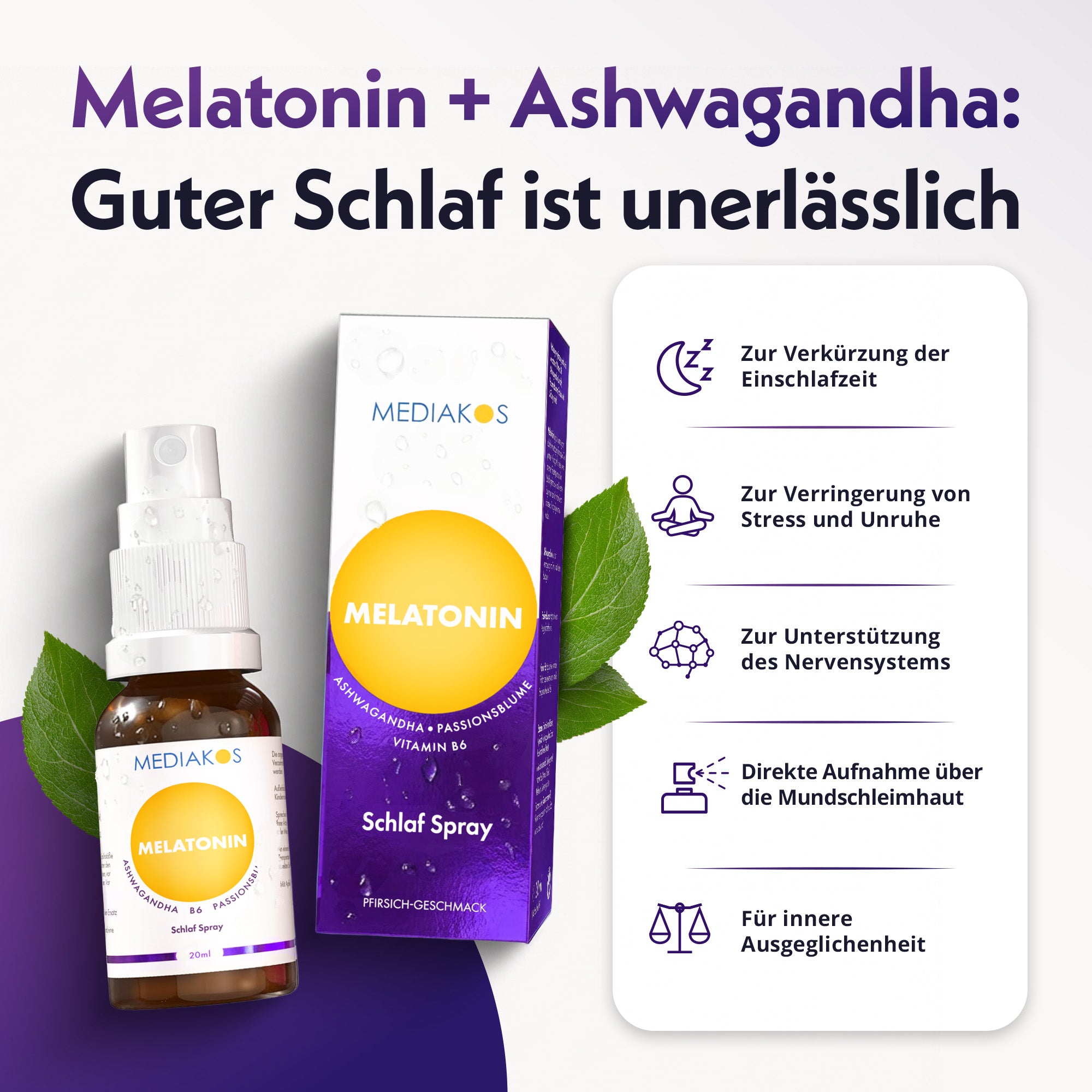 Mediakos Melatonin Ashwagandha Schlaf Spray