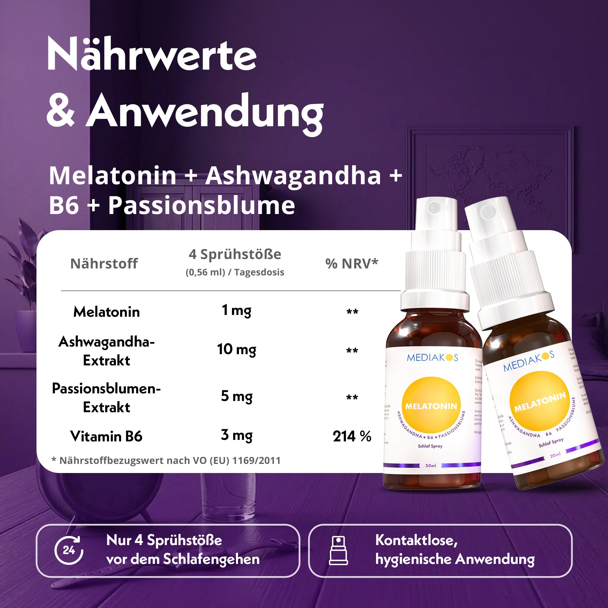 Mediakos Melatonin Ashwagandha Schlaf Spray
