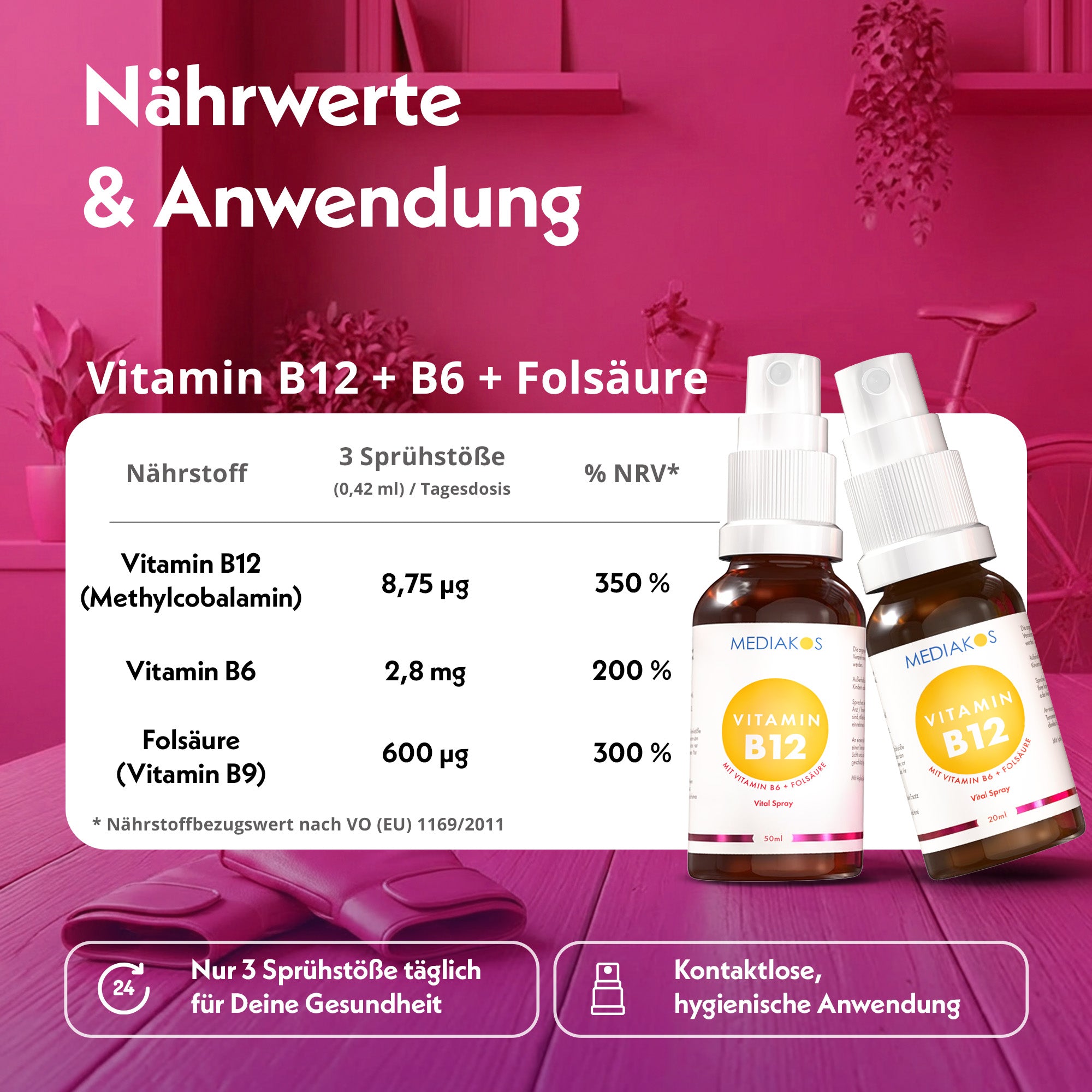 Mediakos Vitamin B12 + B6 + Folsäure Vital Spray
